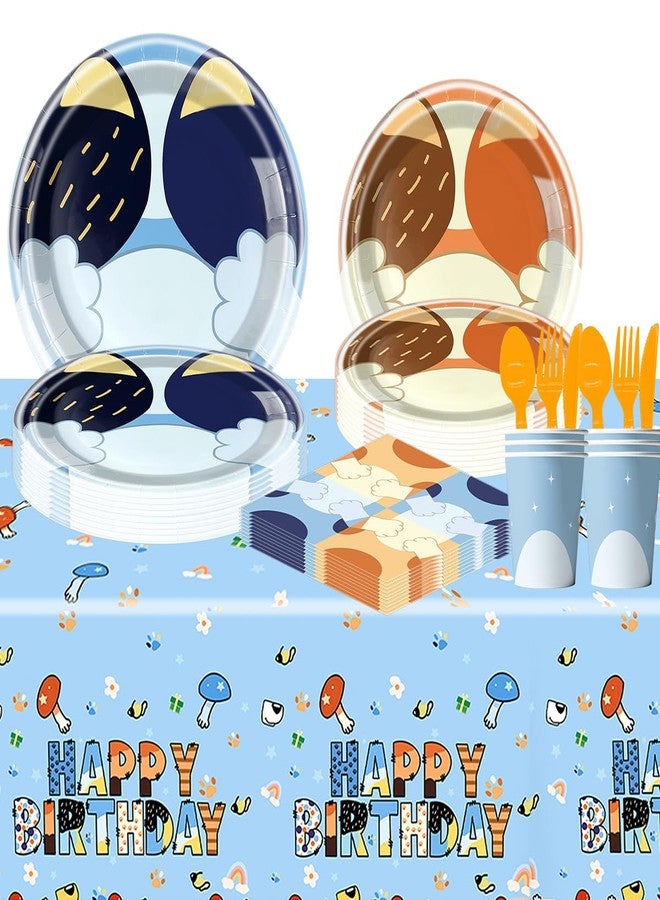 NF orange 81Pcs Blue Dog Birthday Party Tableware Set Cute Dog Party Decoration Blue Cartoon Birthday Party Supplies - Image 3
